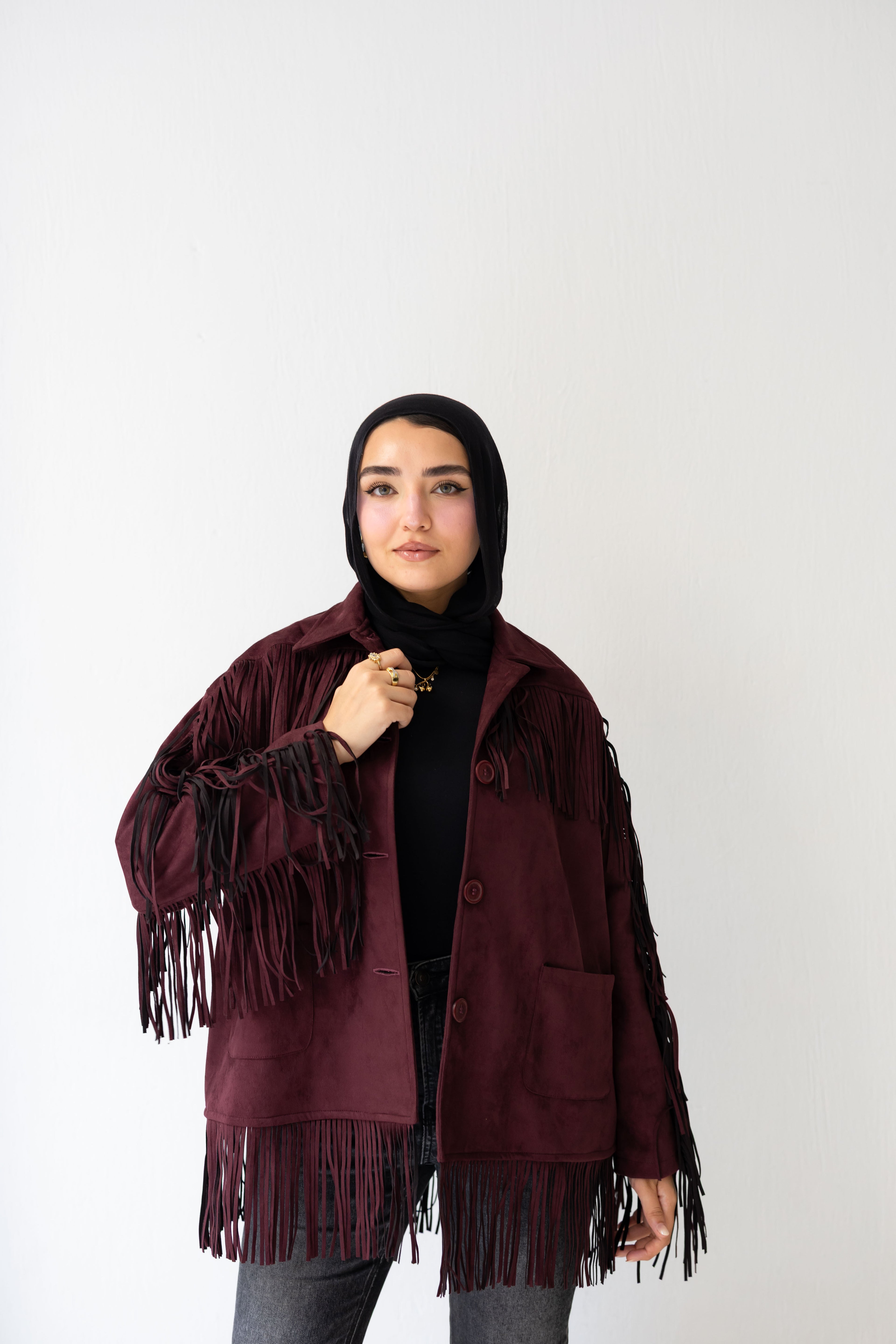 Fringy Tingy Jacket in burgandy