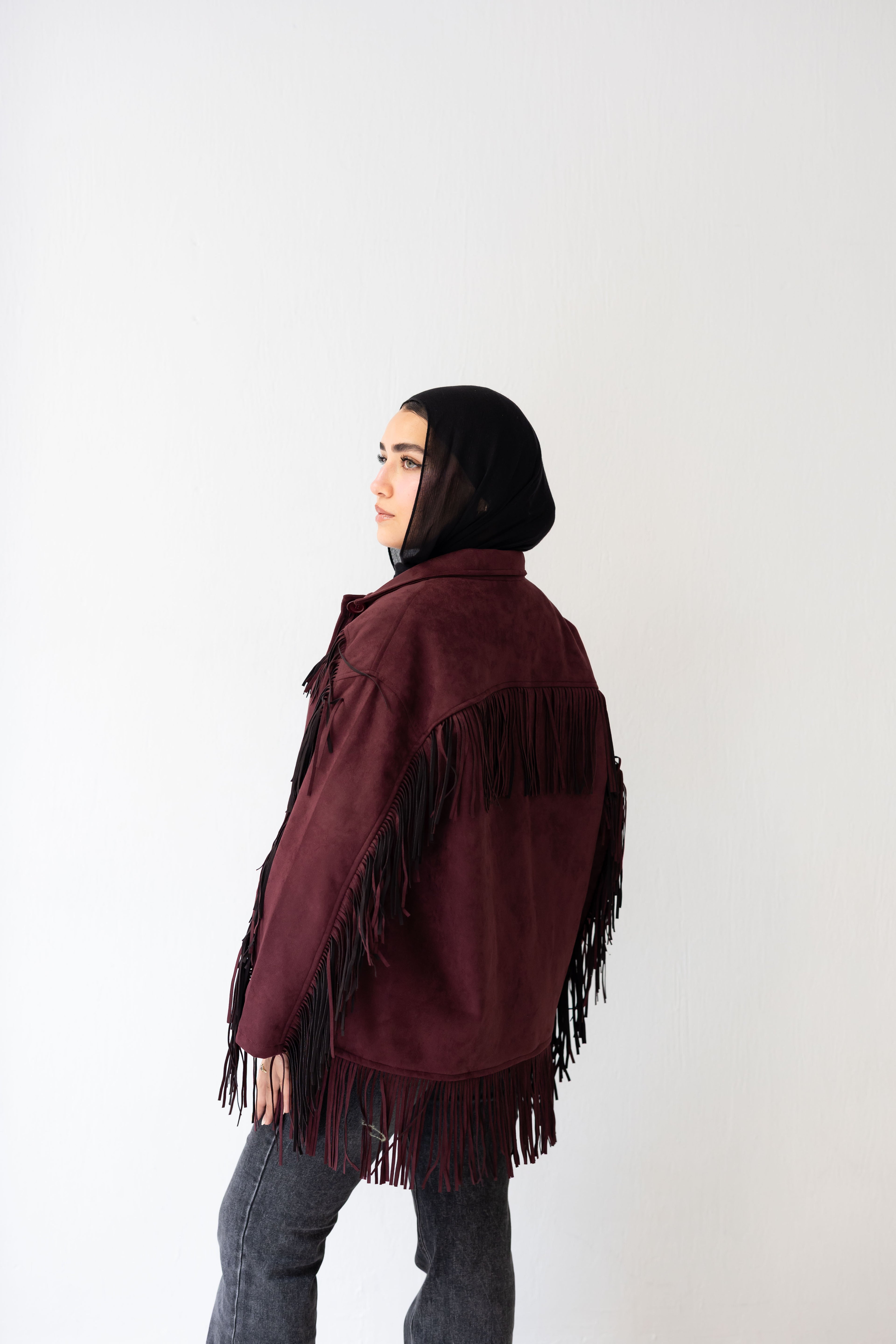 Fringy Tingy Jacket in burgandy