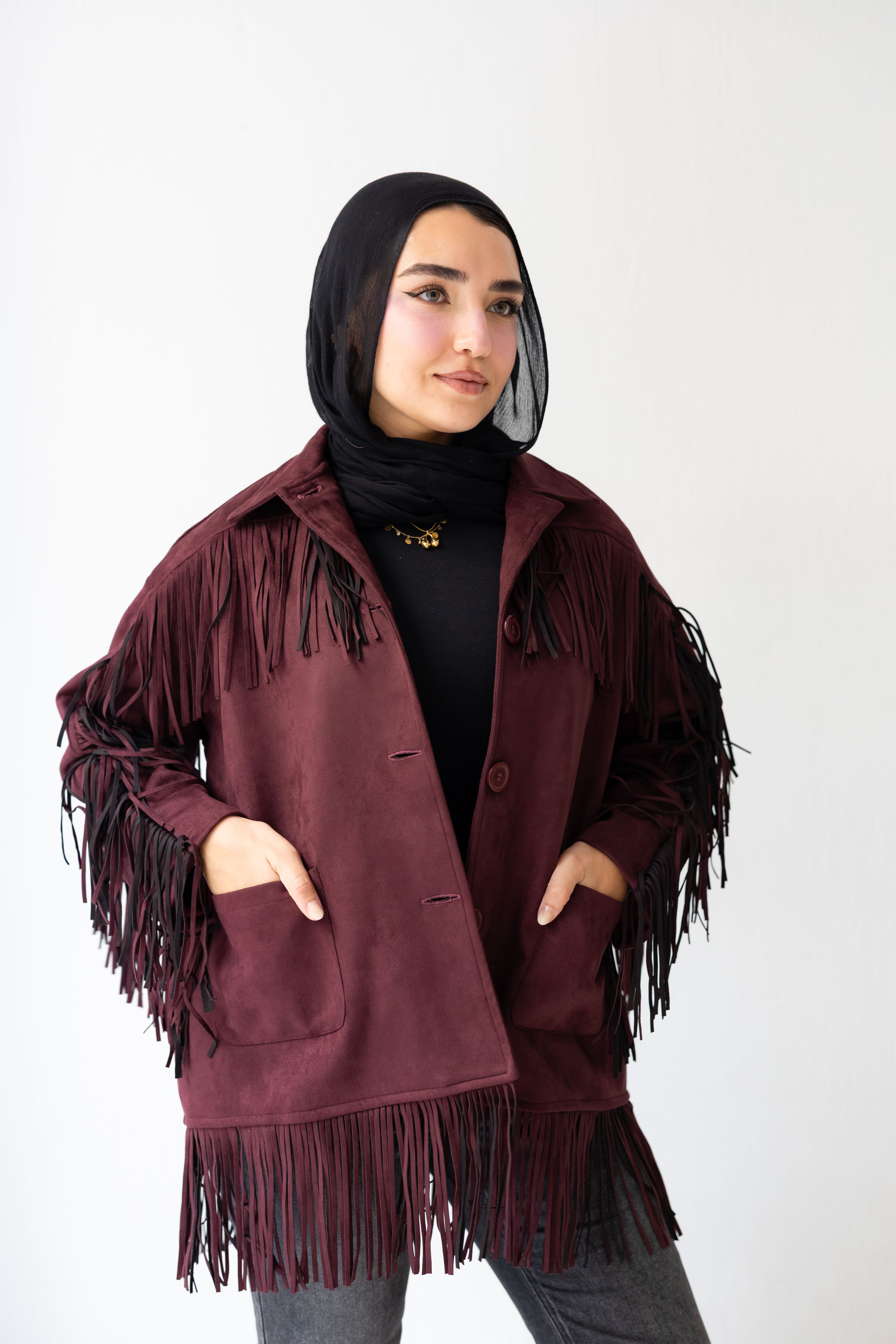 Fringy Tingy Jacket in burgandy