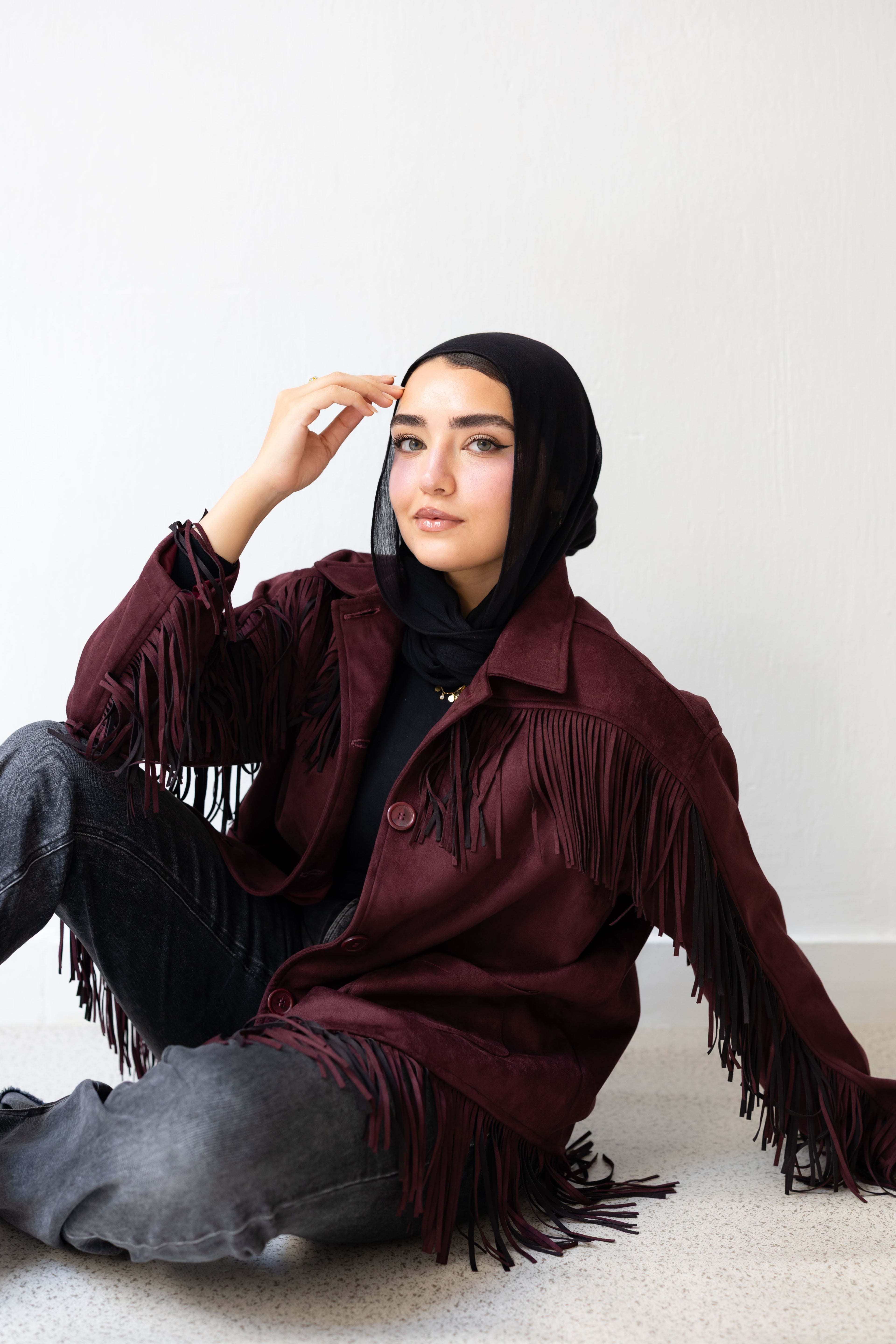 Fringy Tingy Jacket in burgandy