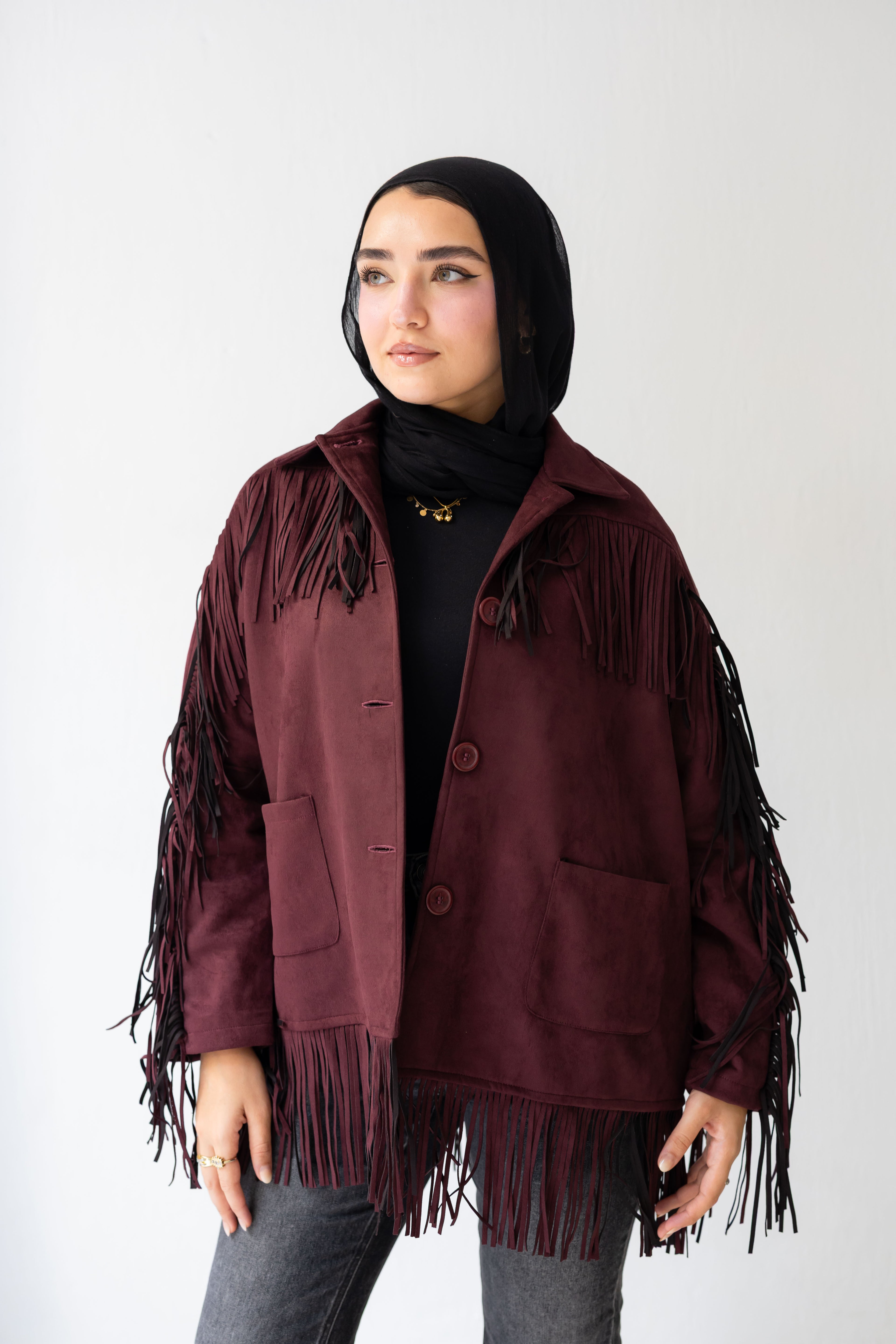 Fringy Tingy Jacket in burgandy