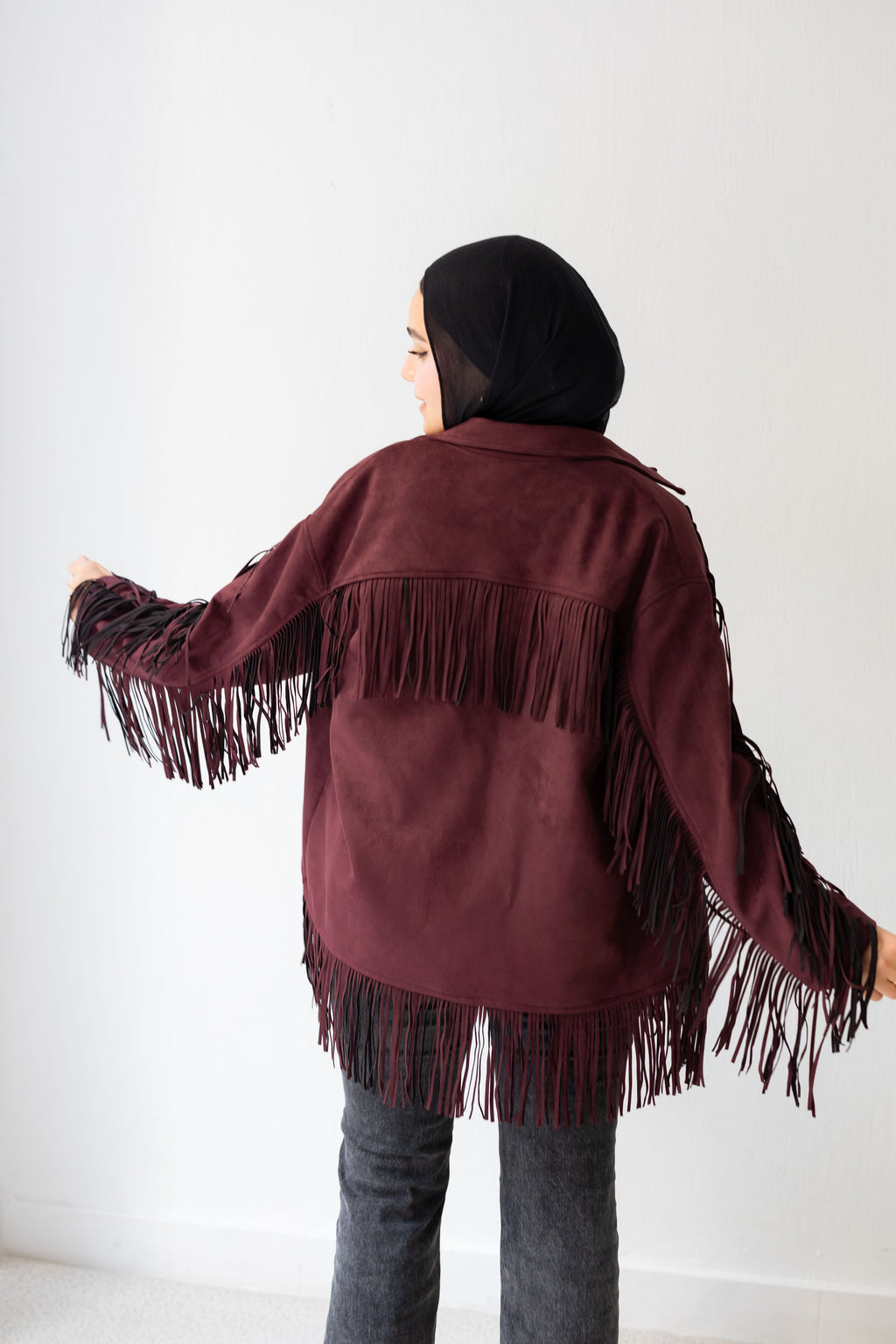 Fringy Tingy Jacket in burgandy