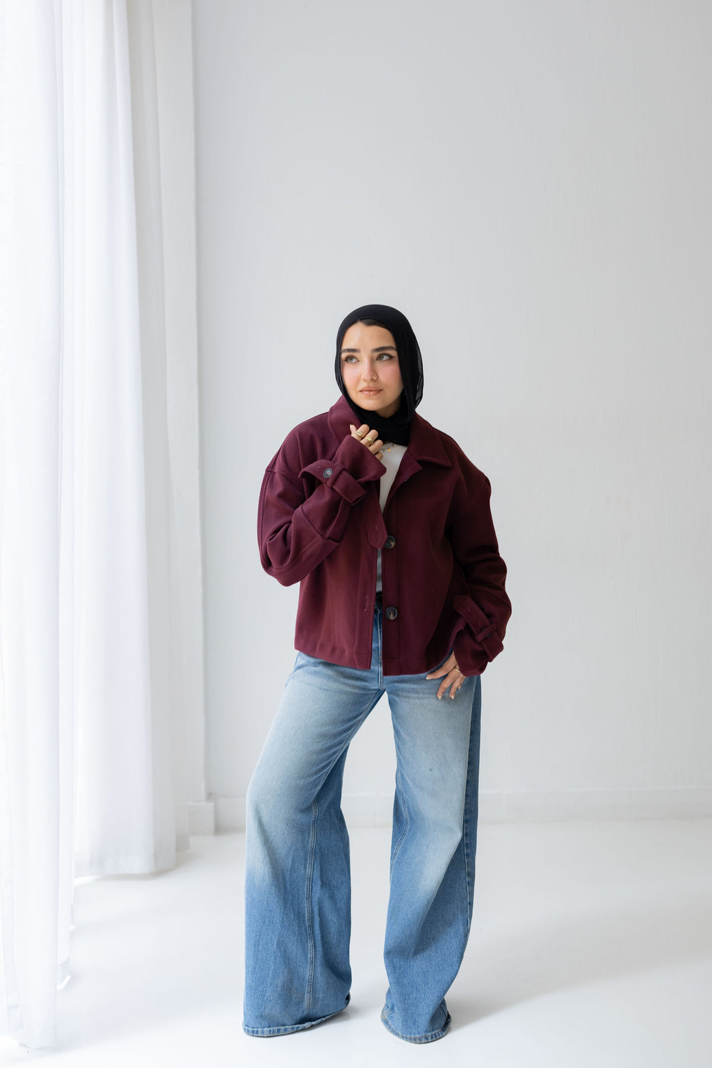 CROPPED- WOOL-y Coat In burgandy