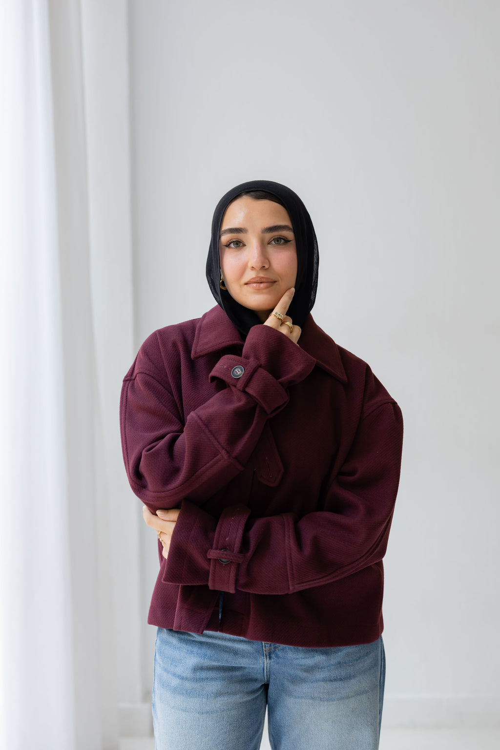 CROPPED- WOOL-y Coat In burgandy