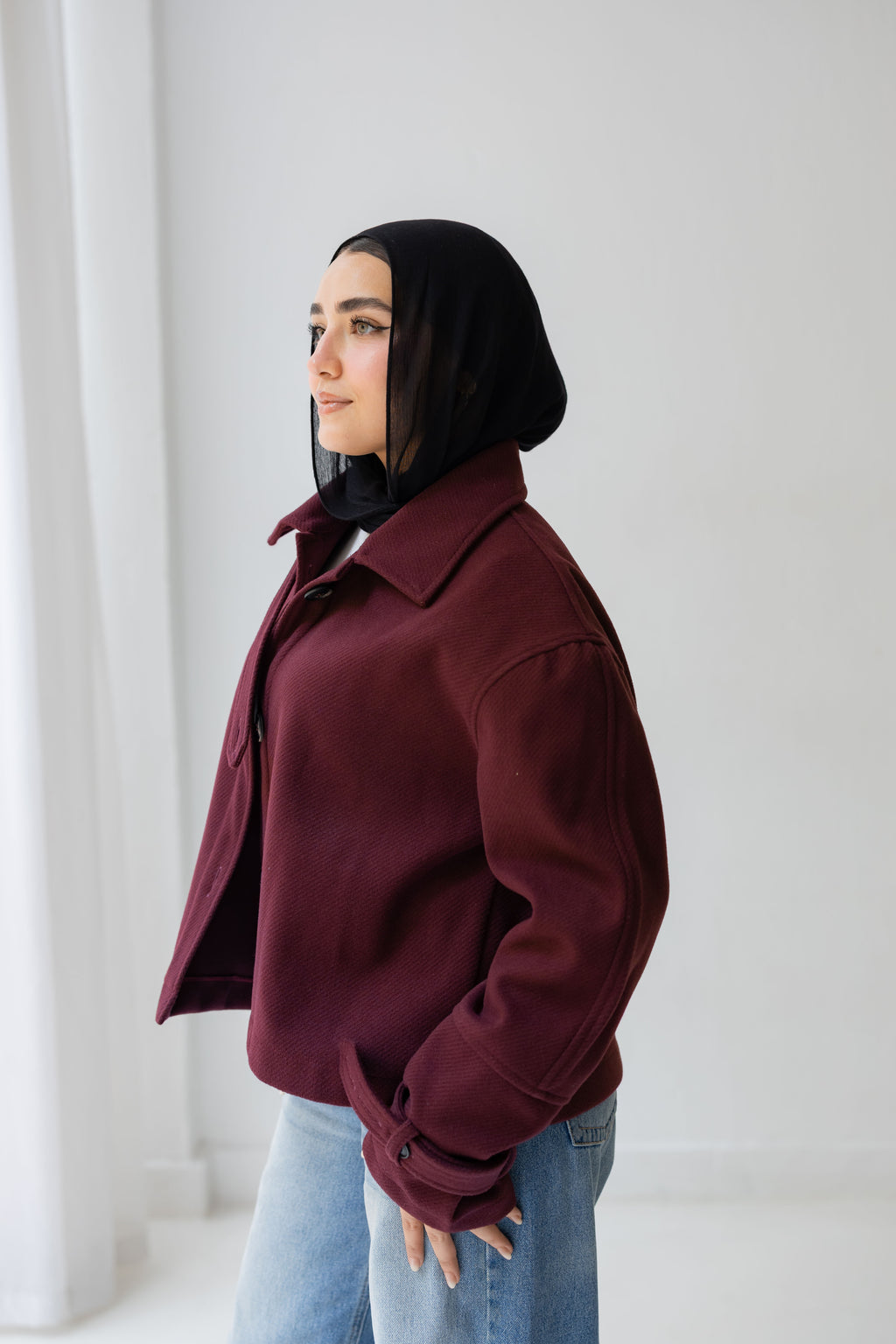 CROPPED- WOOL-y Coat In burgandy