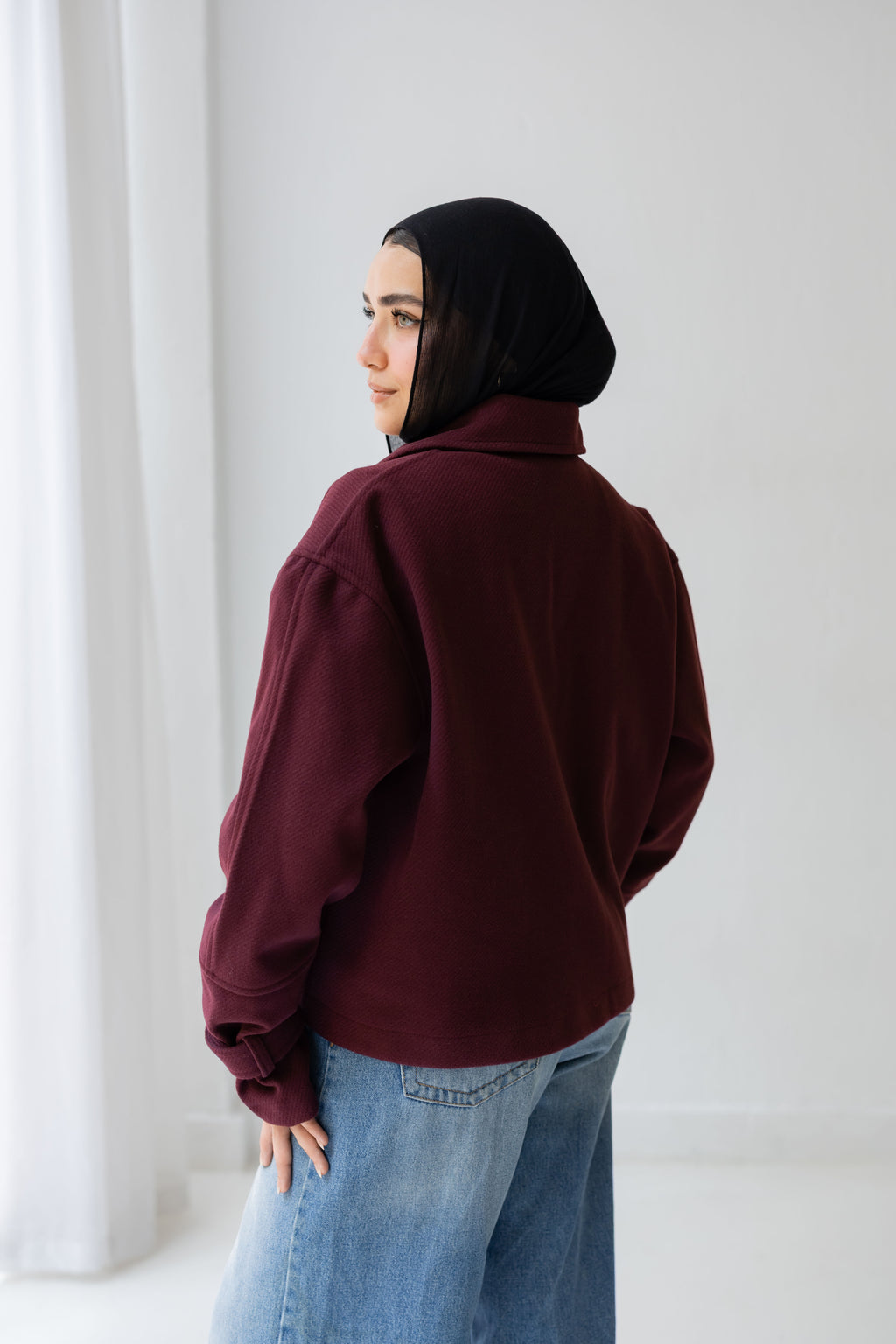 CROPPED- WOOL-y Coat In burgandy