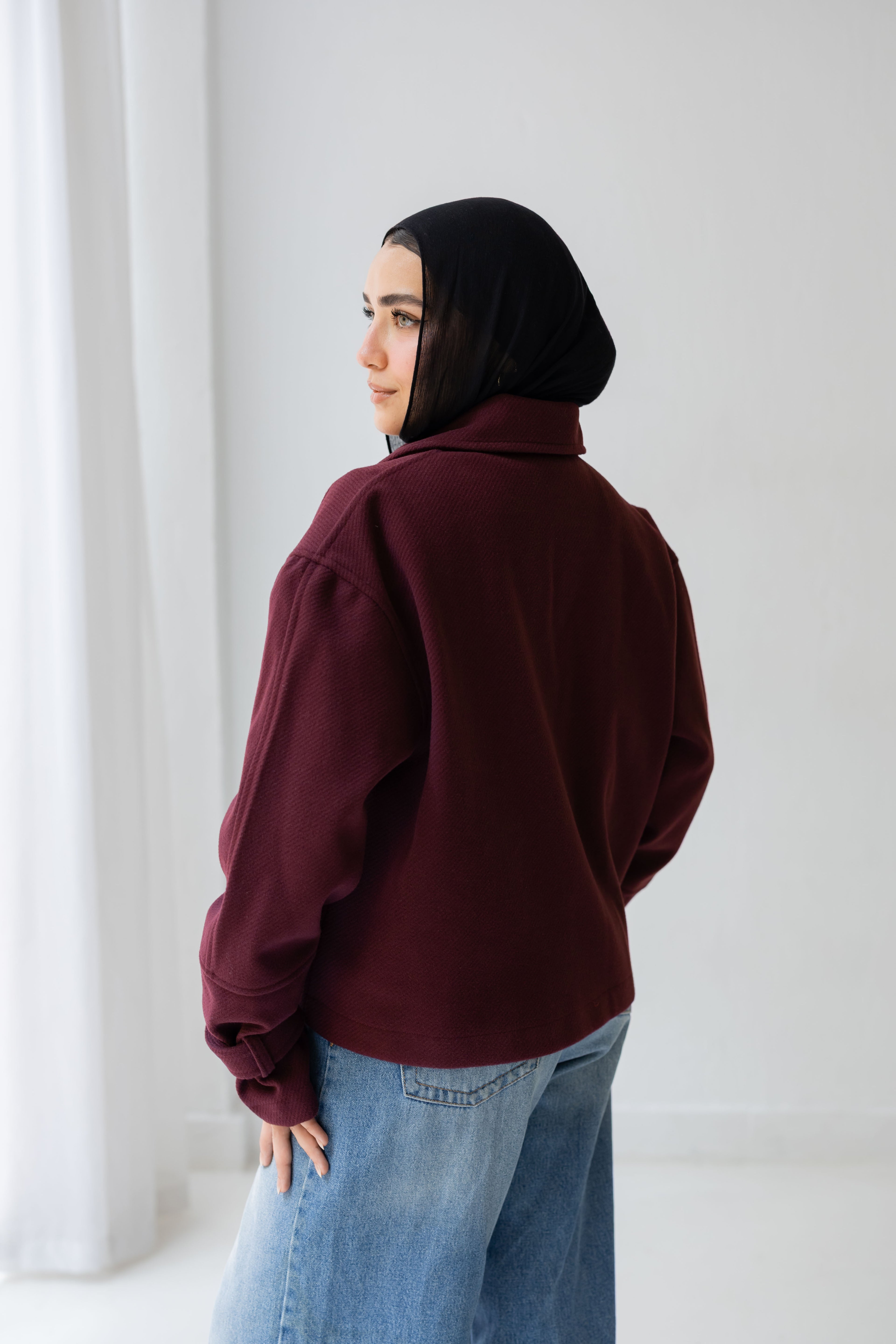CROPPED- WOOL-y Coat In burgandy
