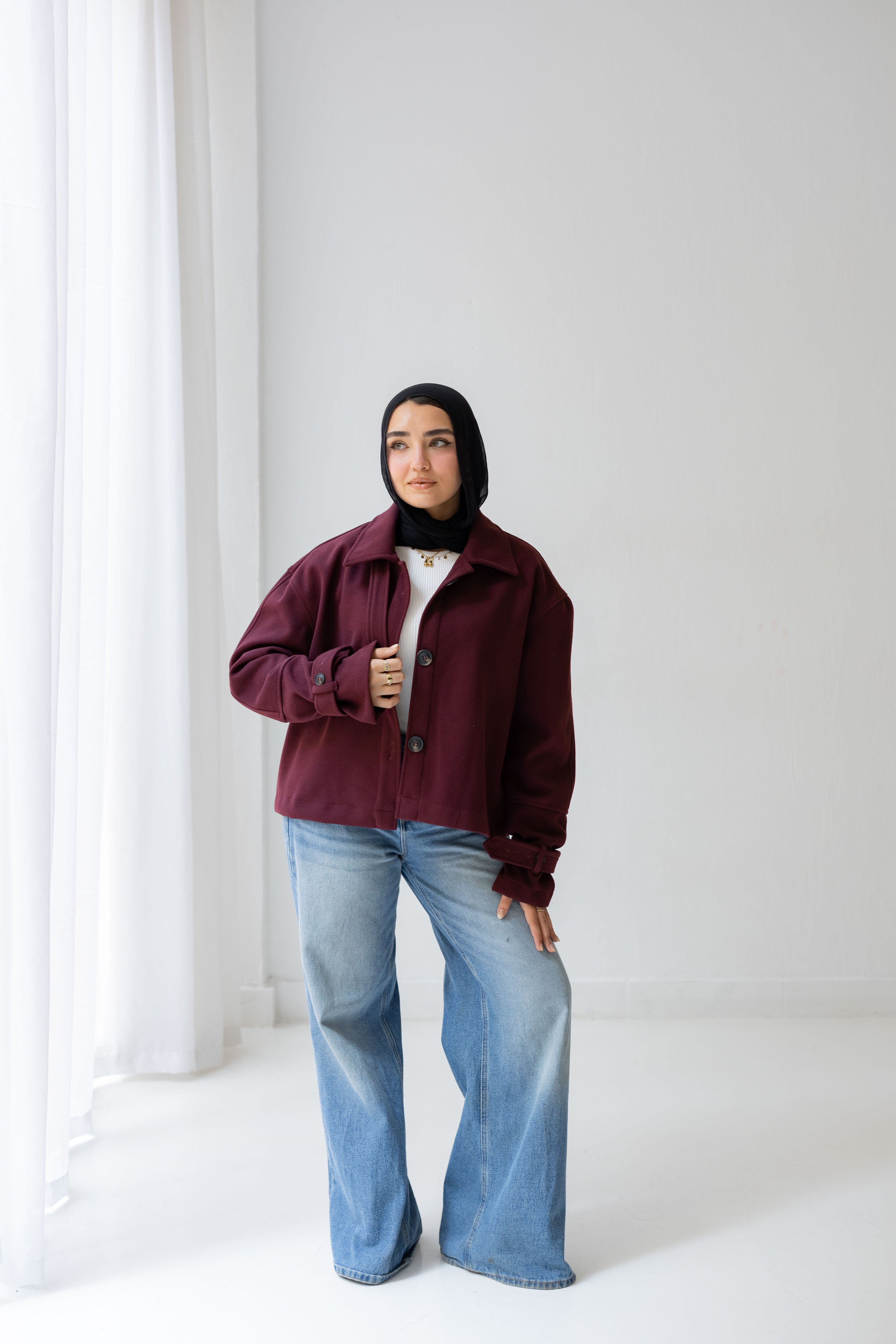 CROPPED- WOOL-y Coat In burgandy