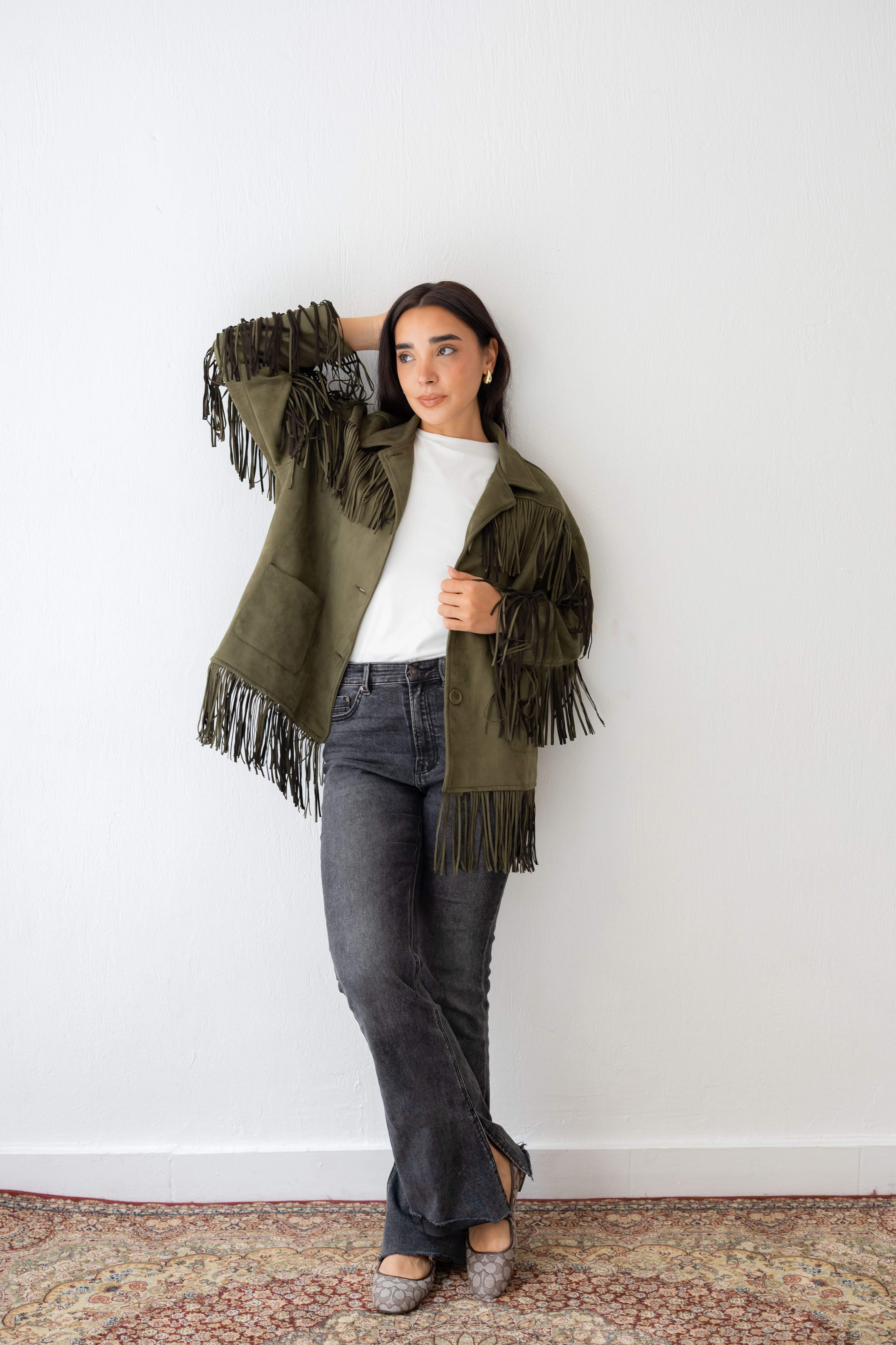 Fringy Tingy Jacket In olive