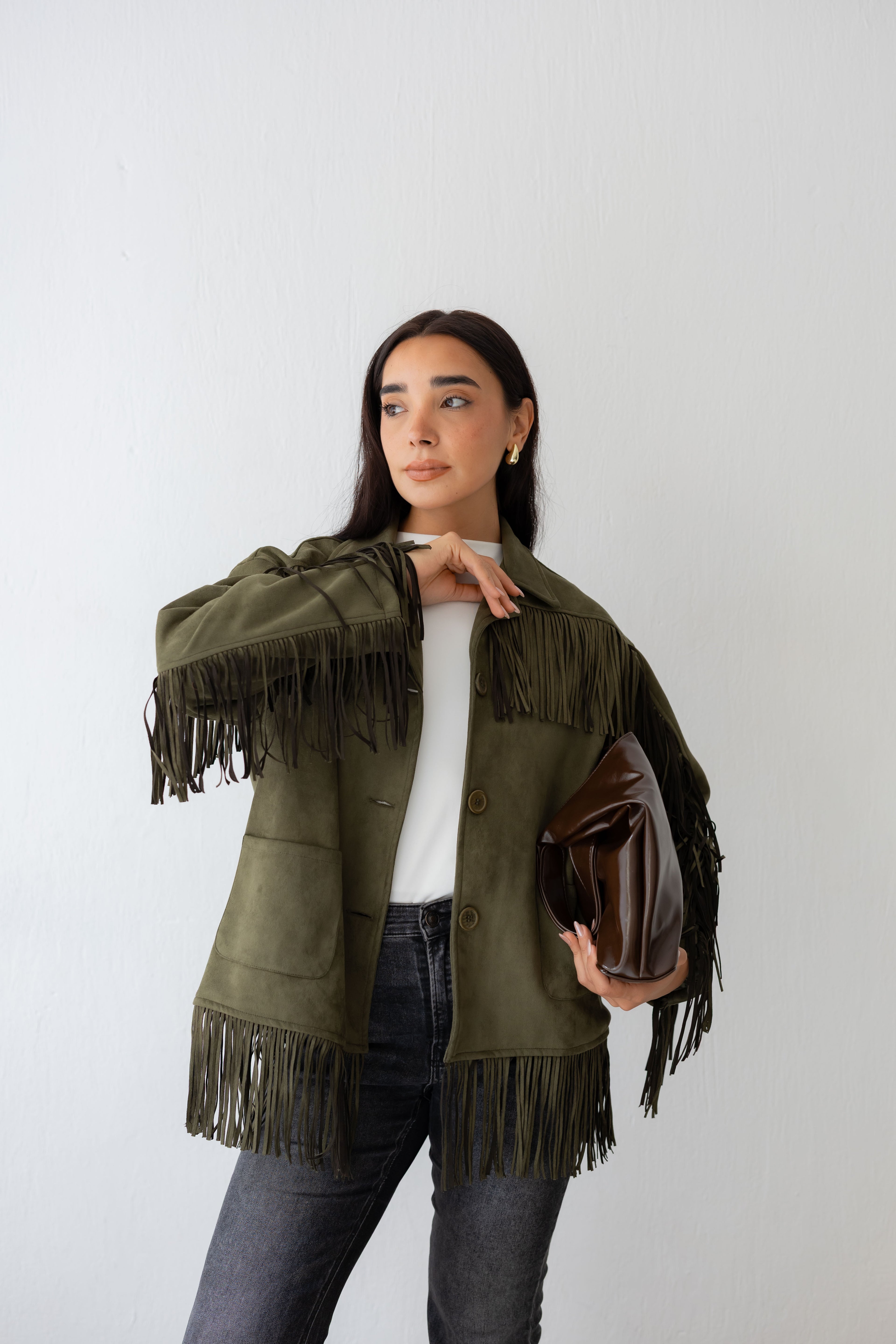 Fringy Tingy Jacket In olive