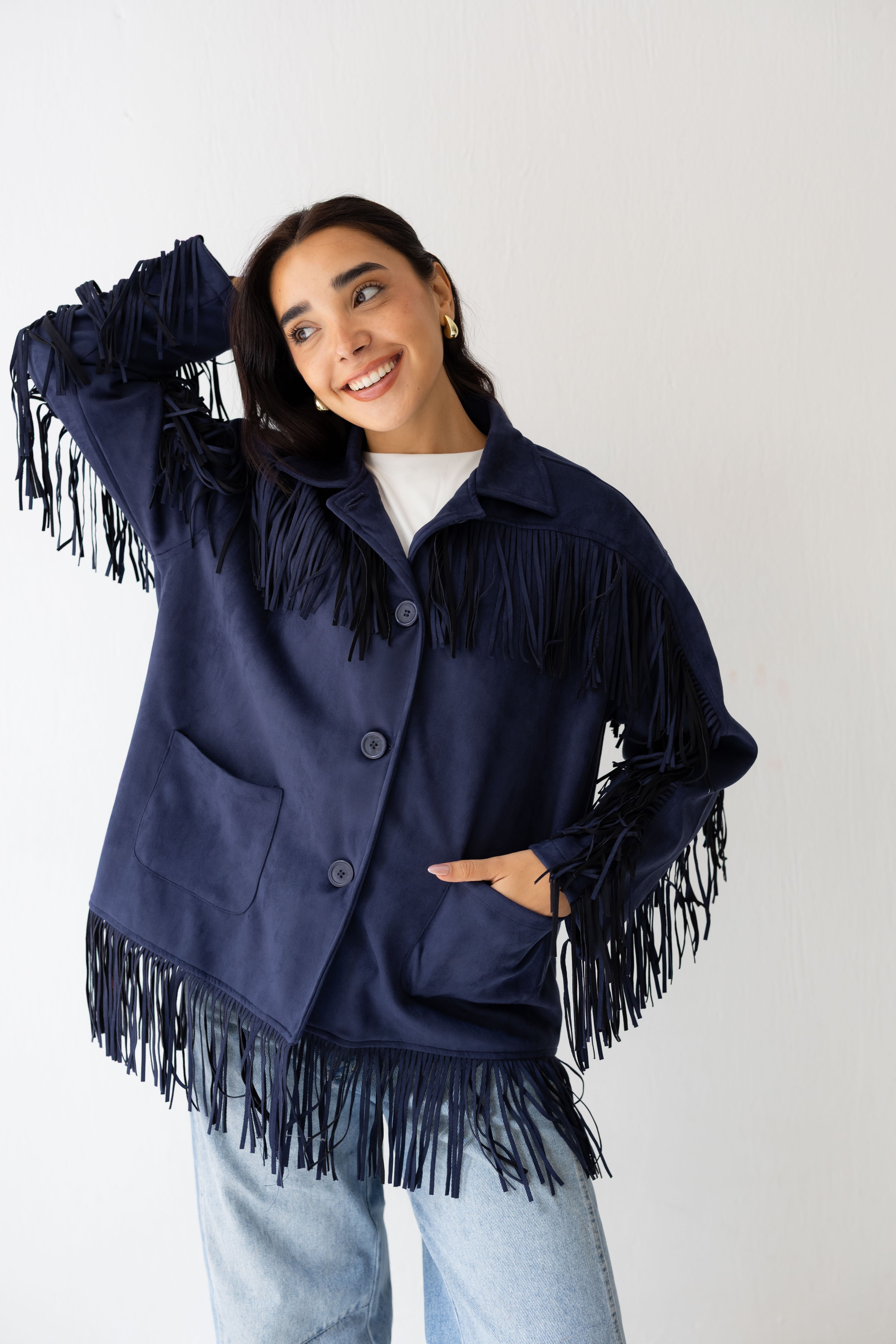 Fringy Tingy Jacket In blue