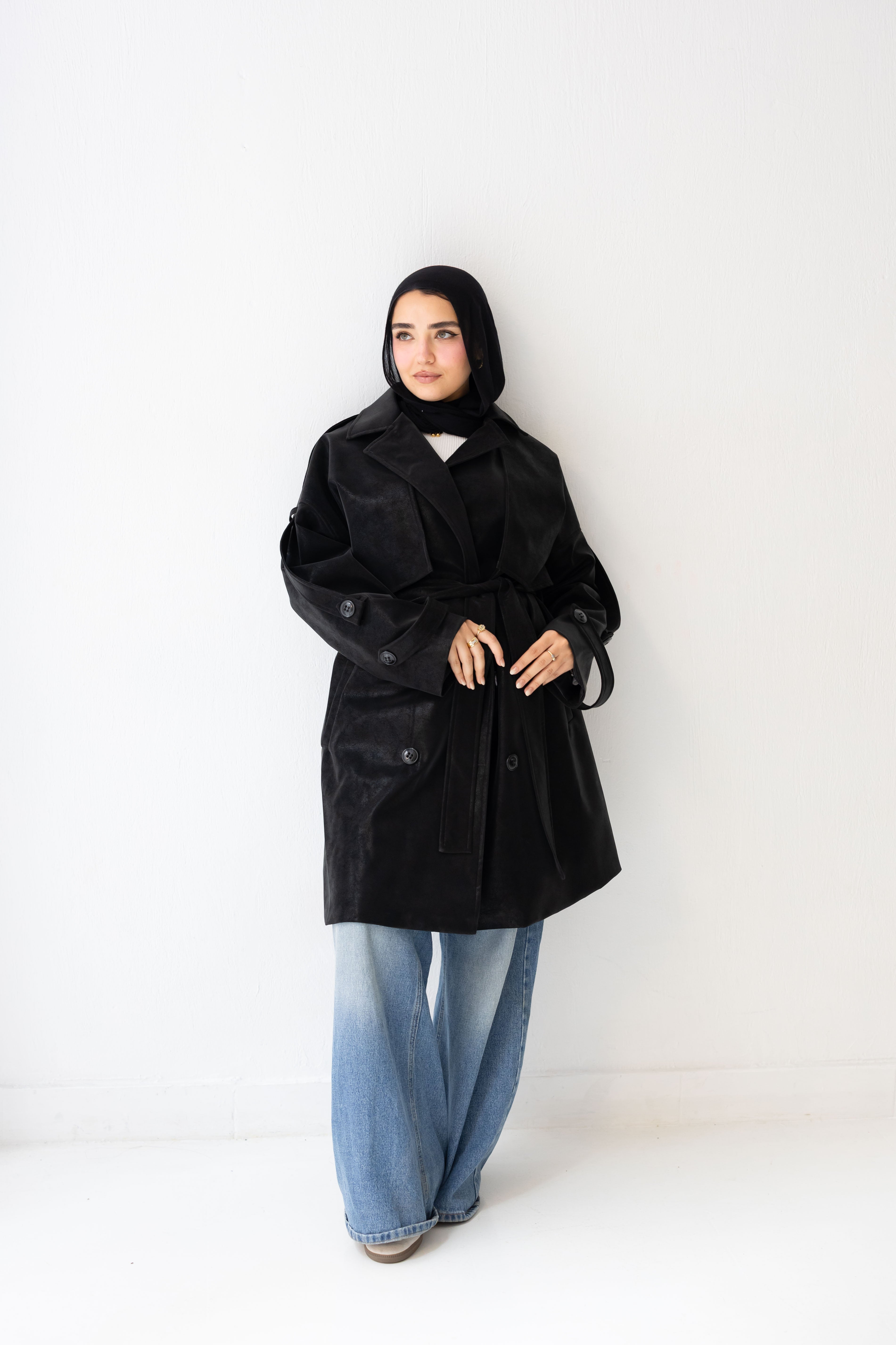 Long leather coat In black