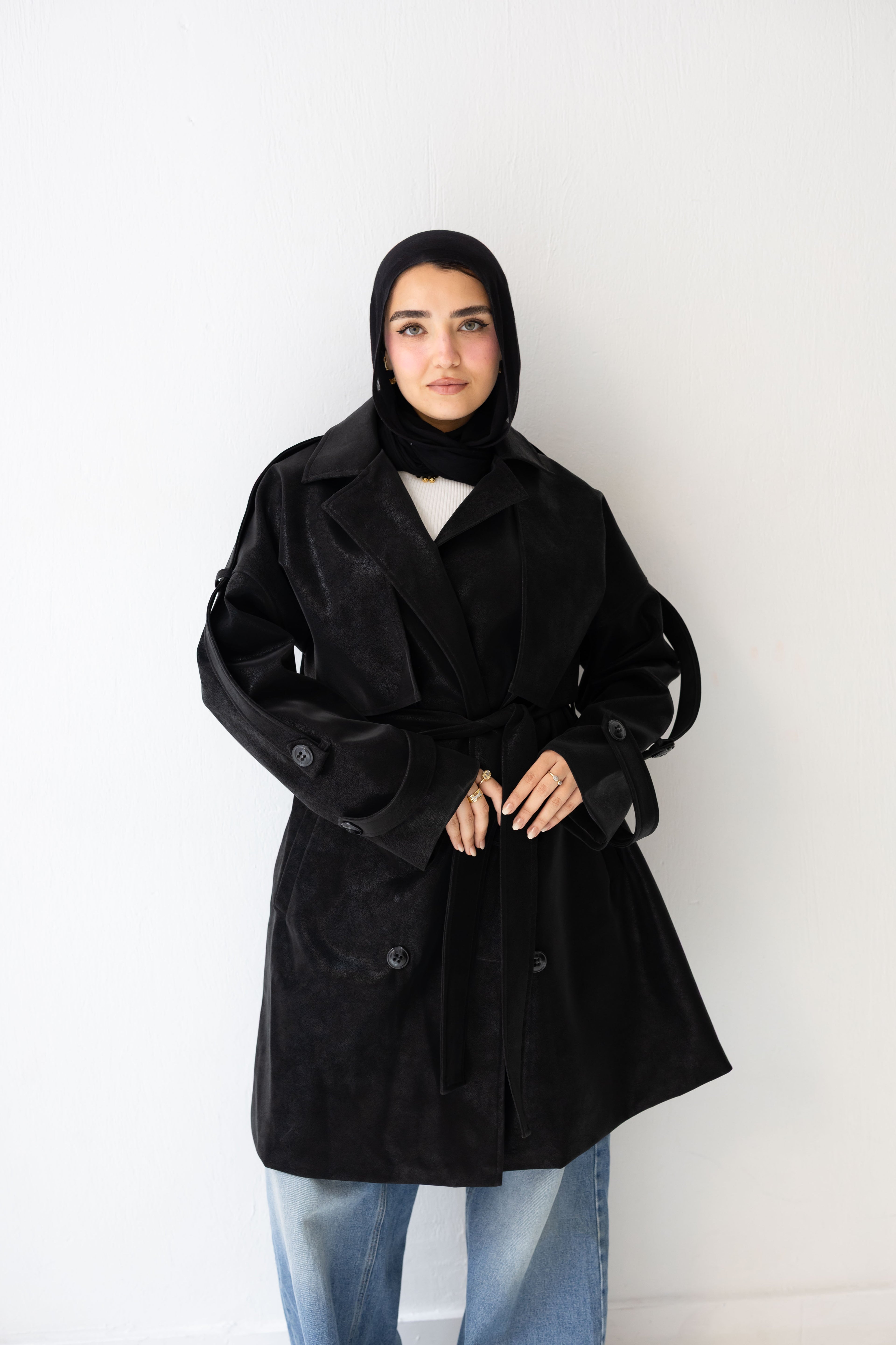 Long leather coat In black