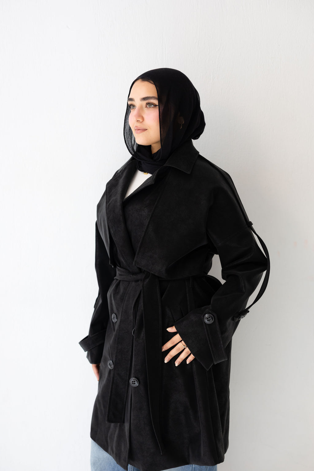 Long leather coat In black