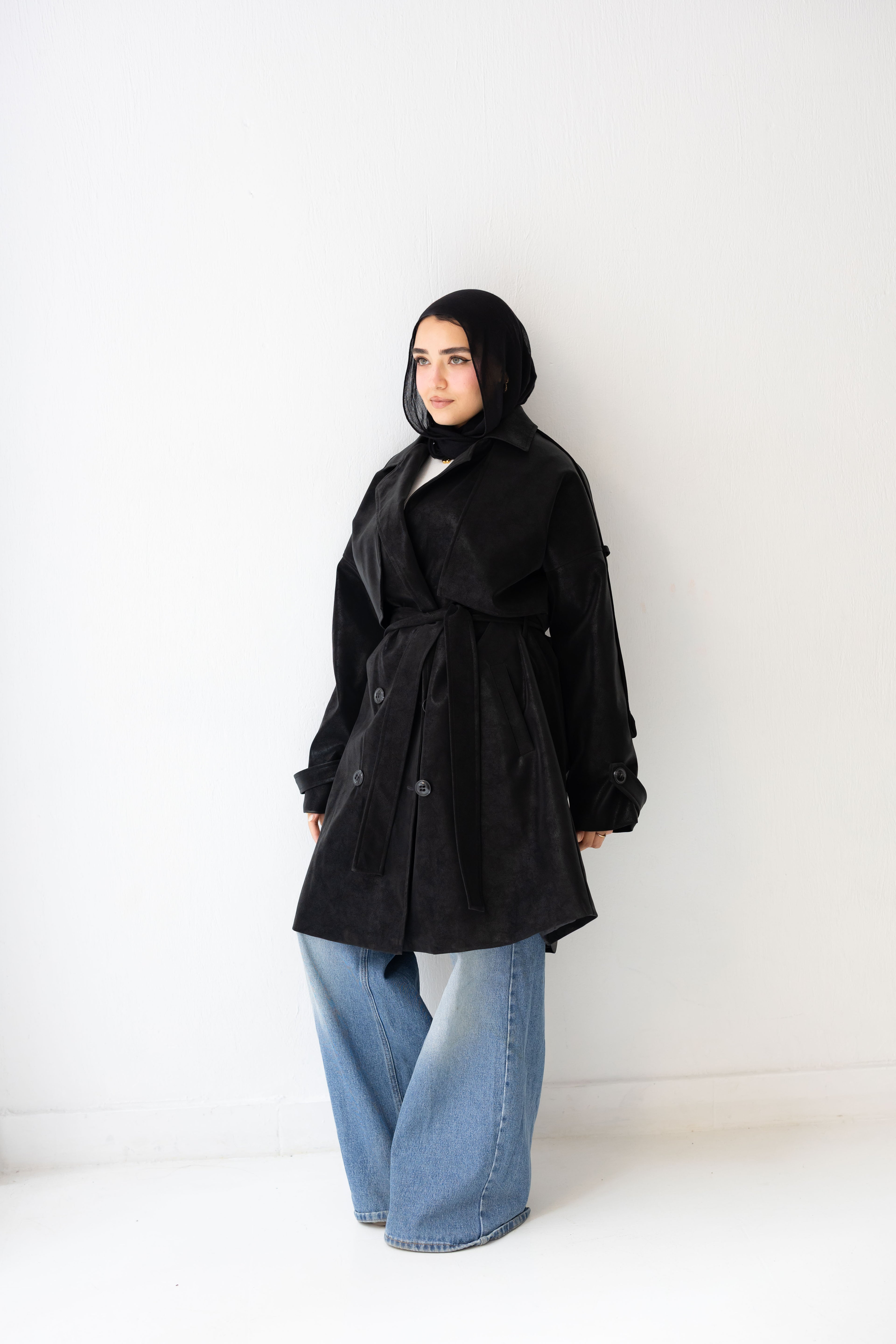 Long leather coat In black