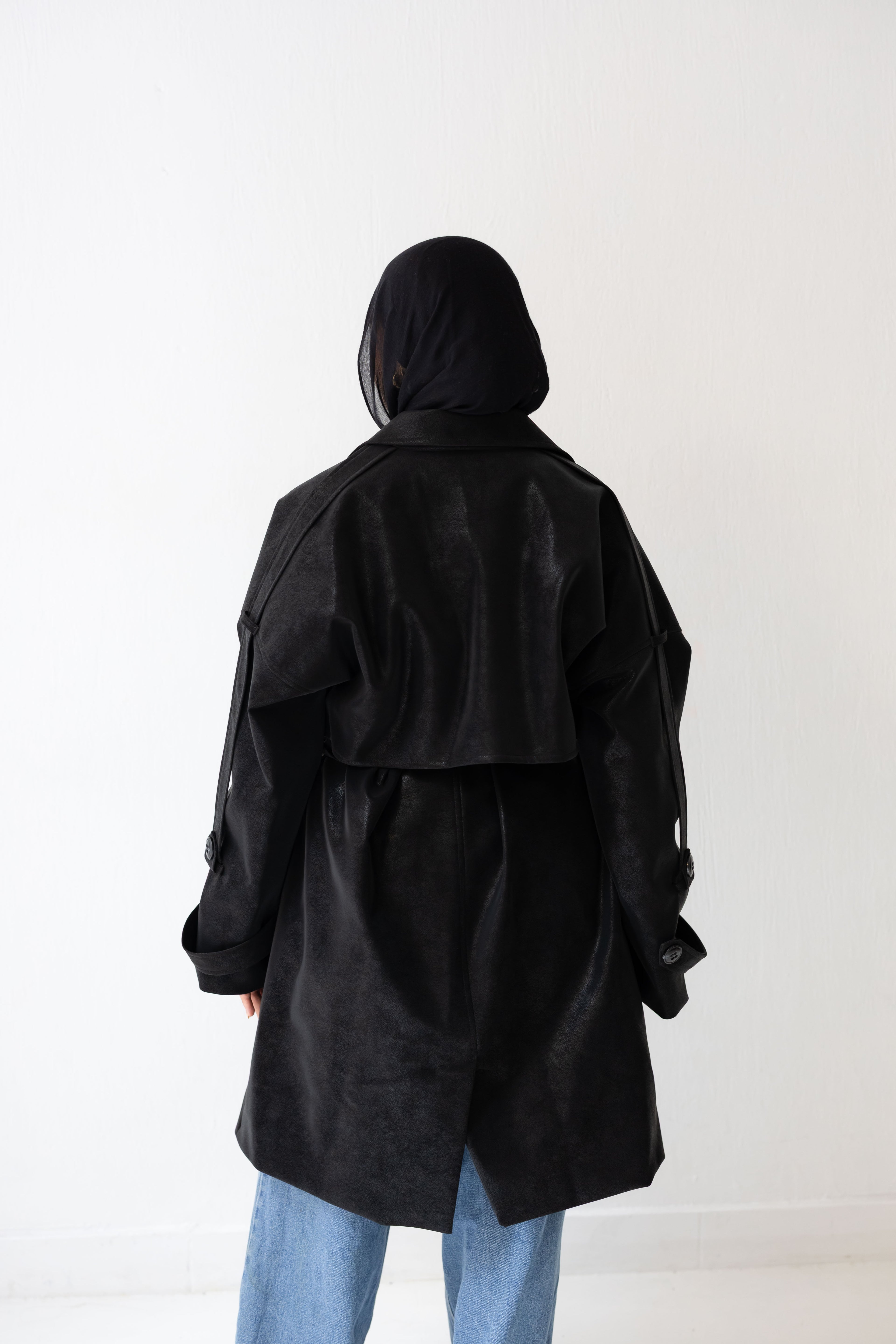 Long leather coat In black