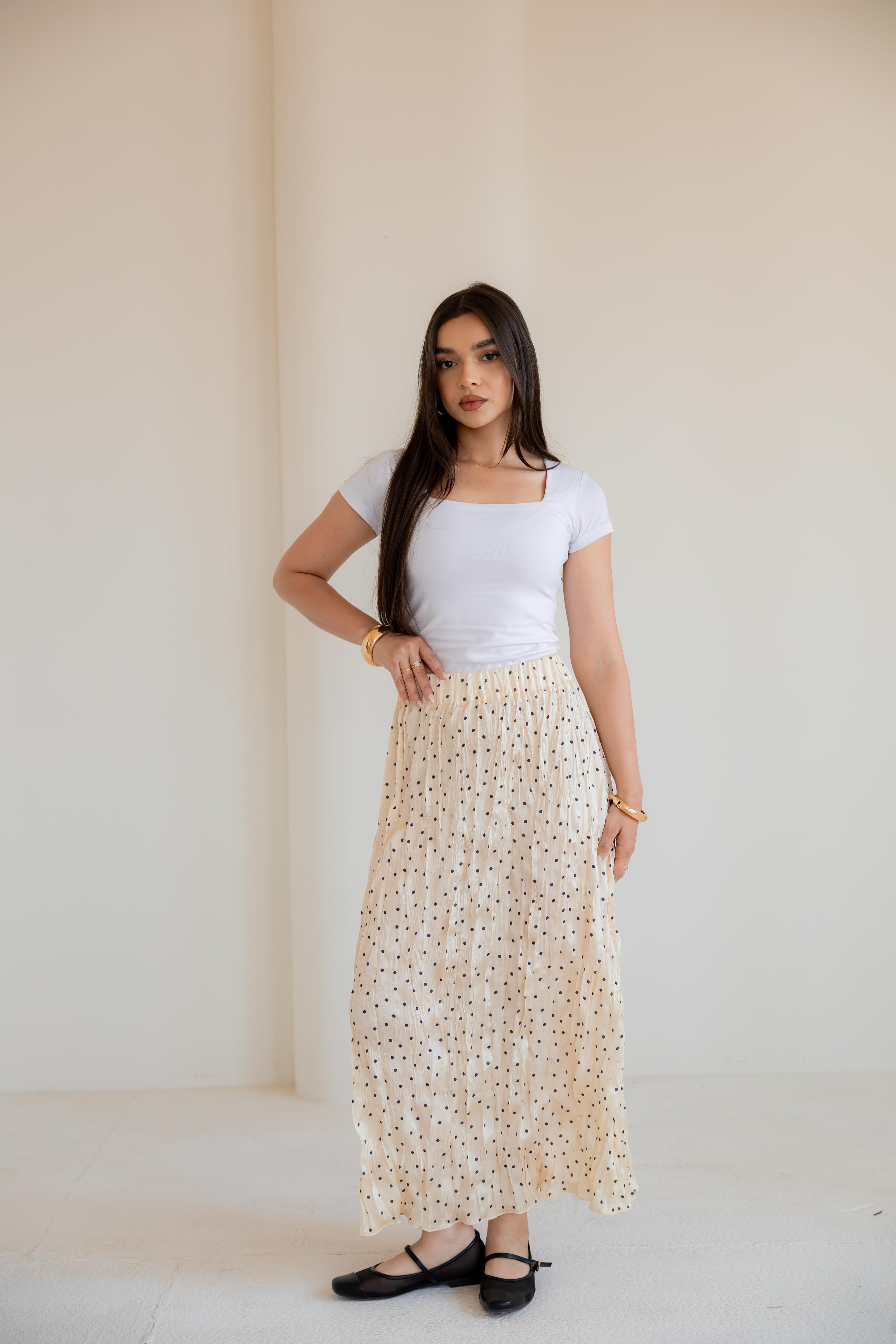 Crushed polka dots skirt in yellow