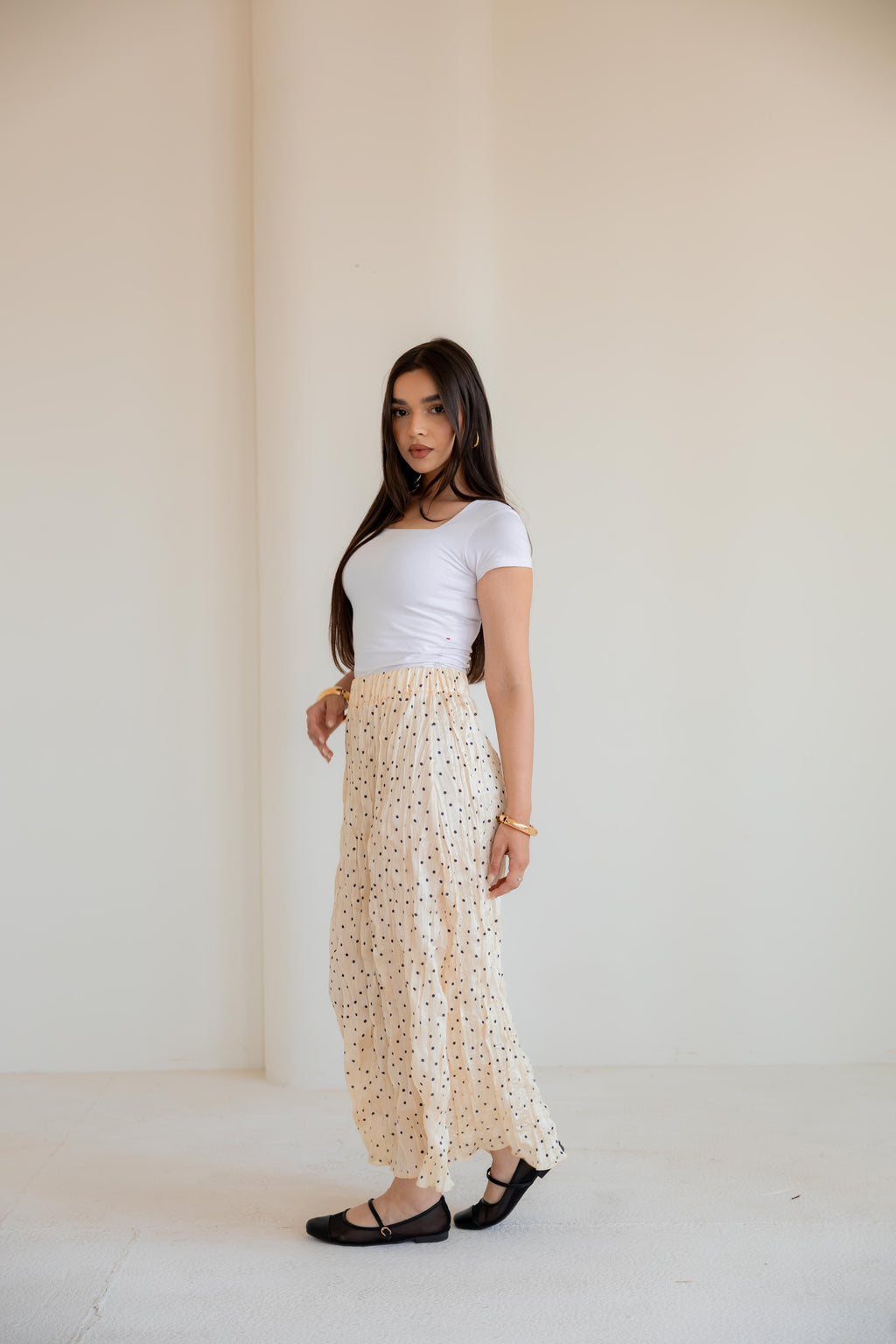 Crushed polka dots skirt in yellow