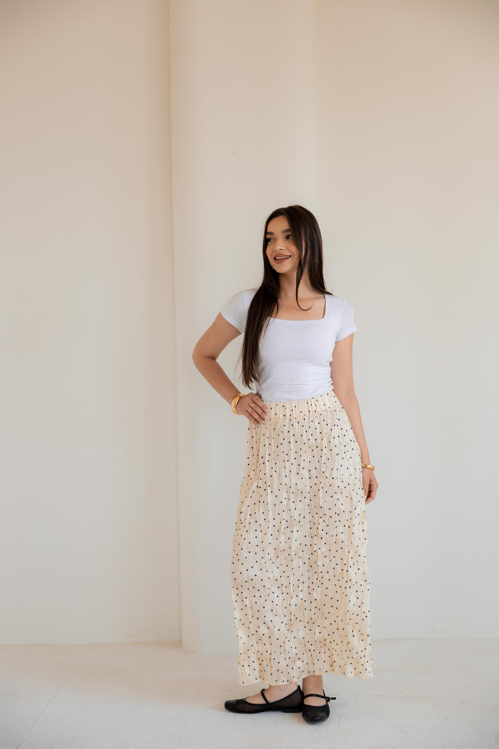 Crushed polka dots skirt in yellow