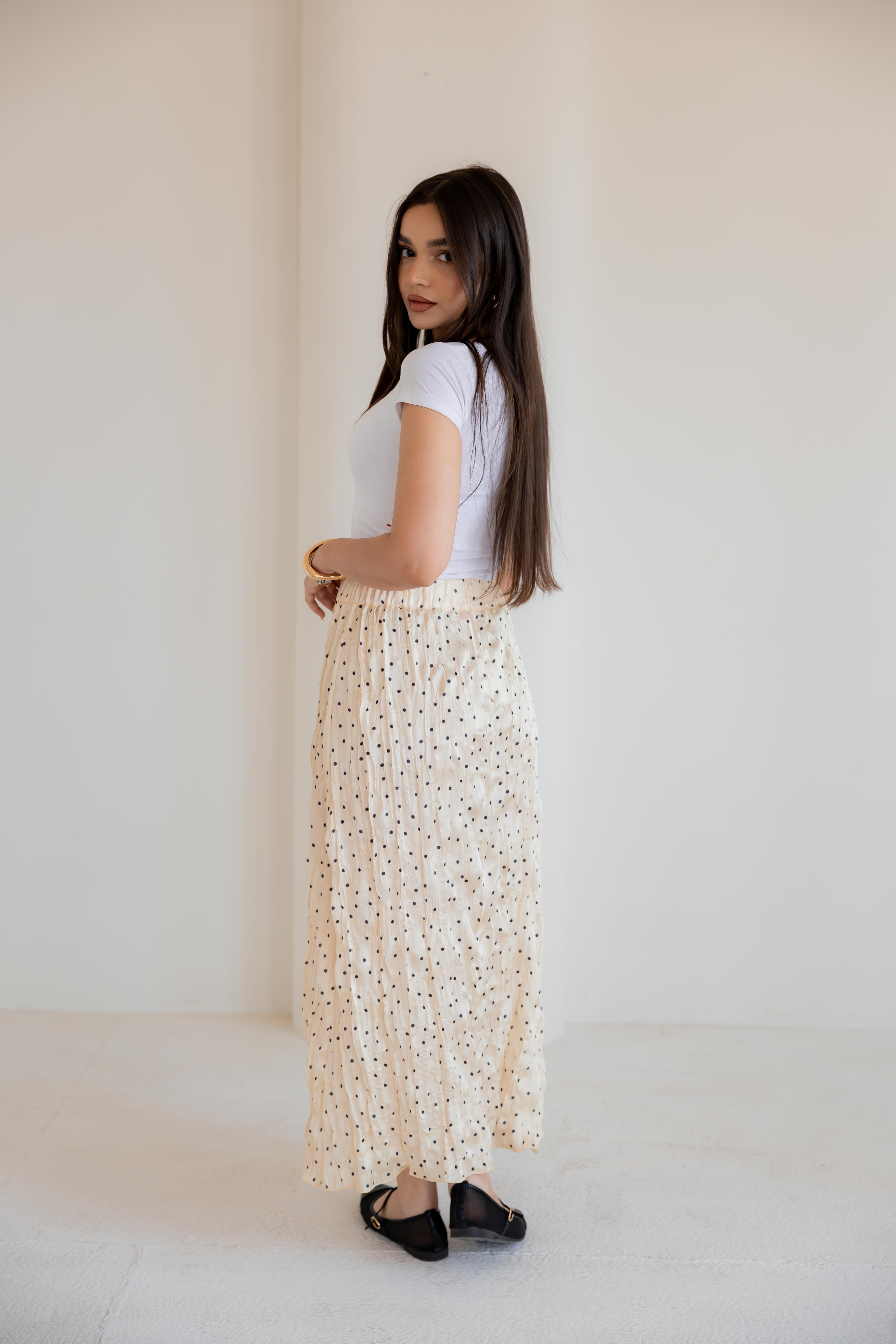 Crushed polka dots skirt in yellow