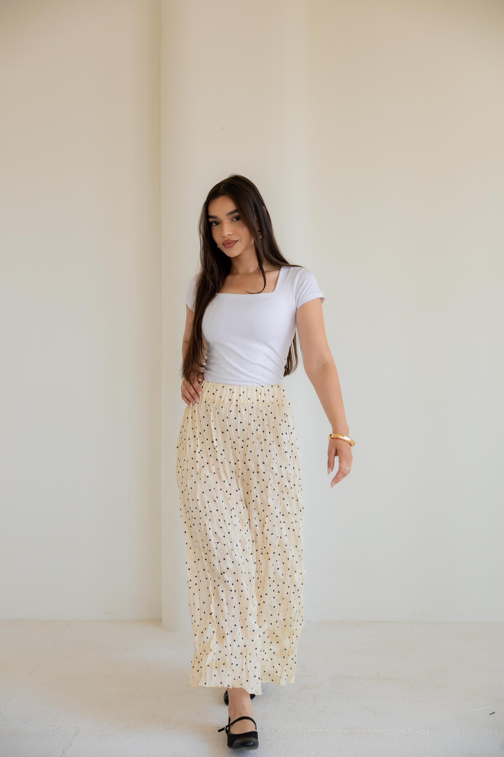 Crushed polka dots skirt in yellow