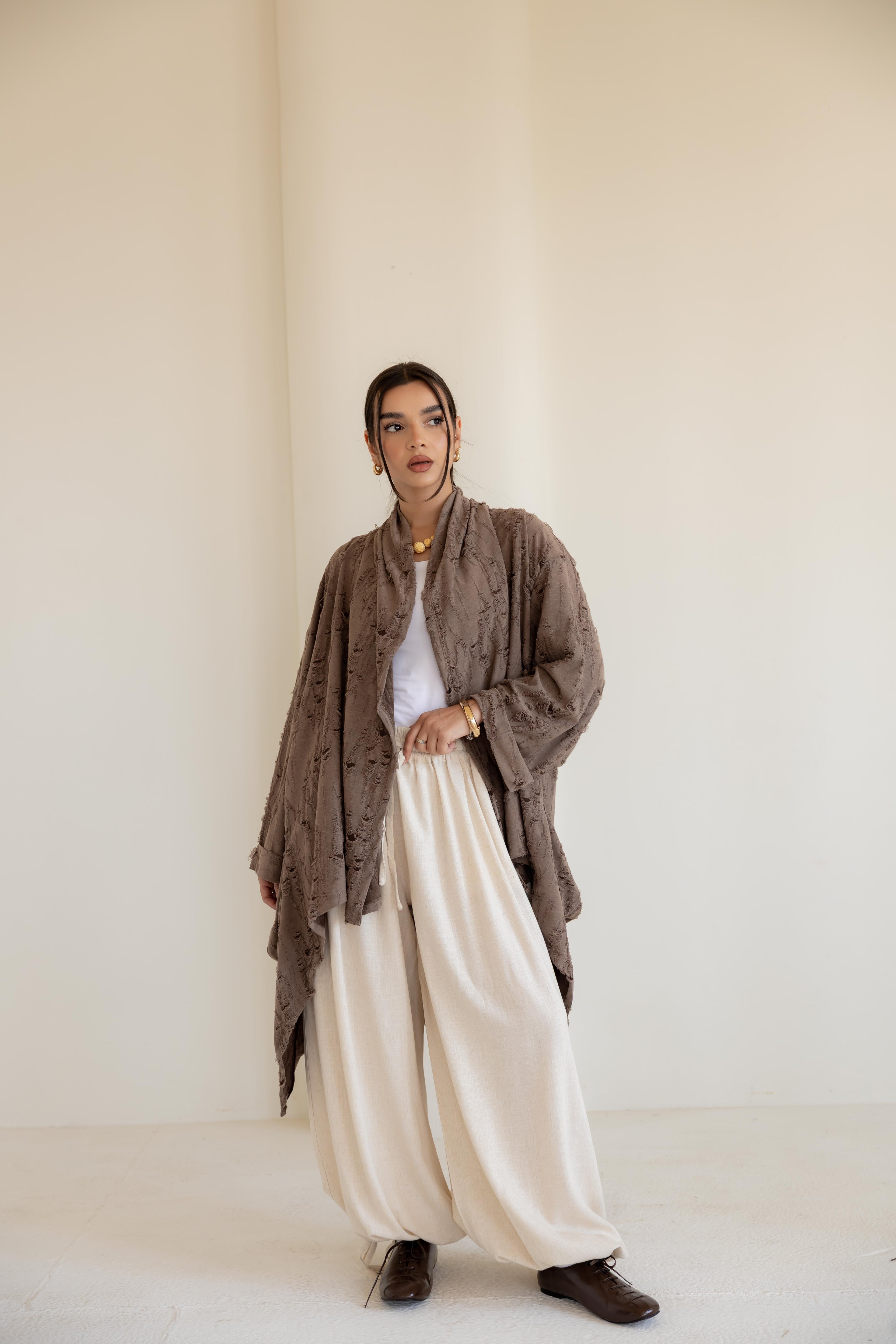 High-low cardigan in brown