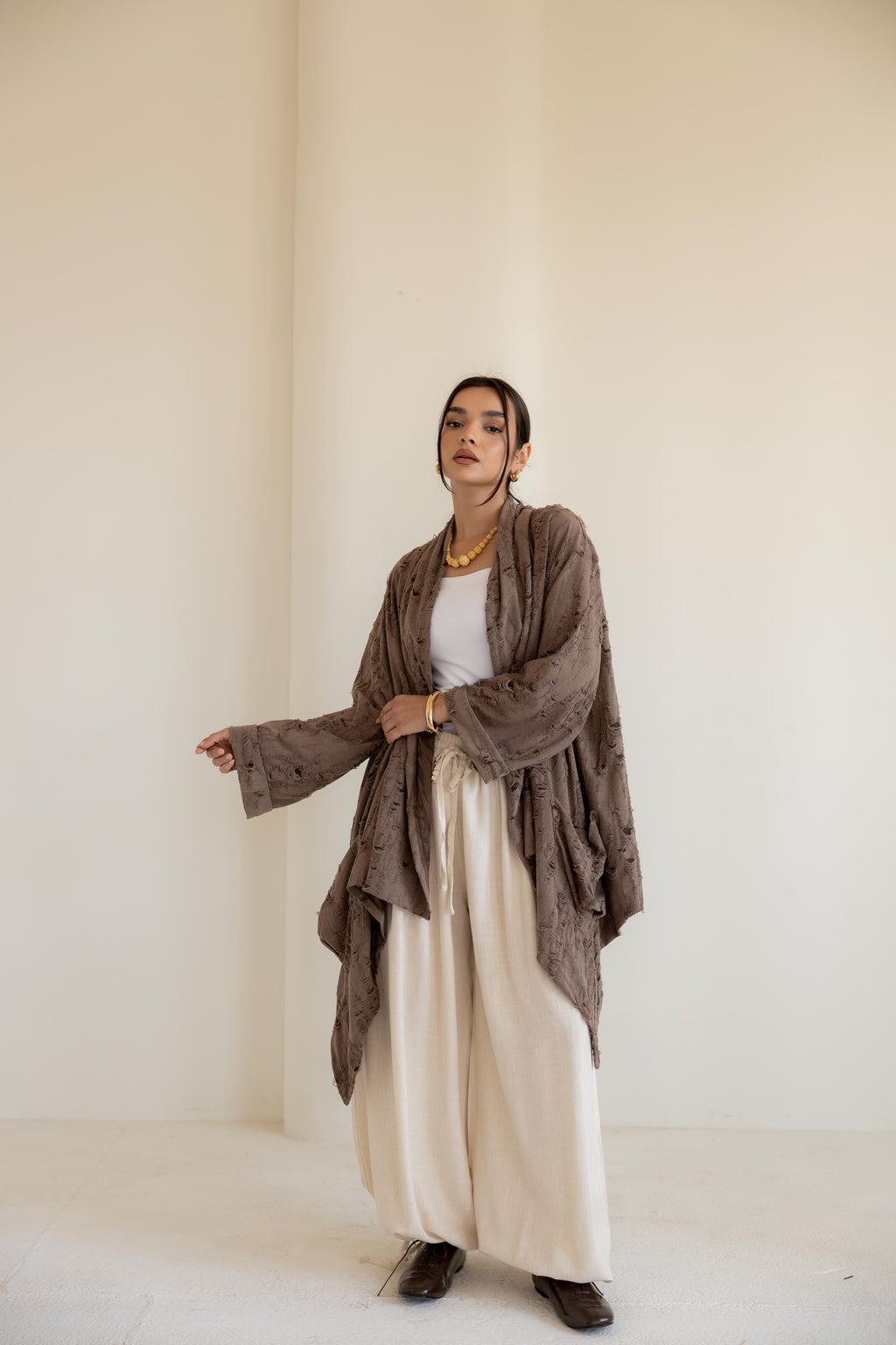 High-low cardigan in brown