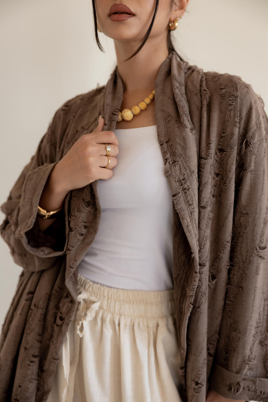 High-low cardigan in brown