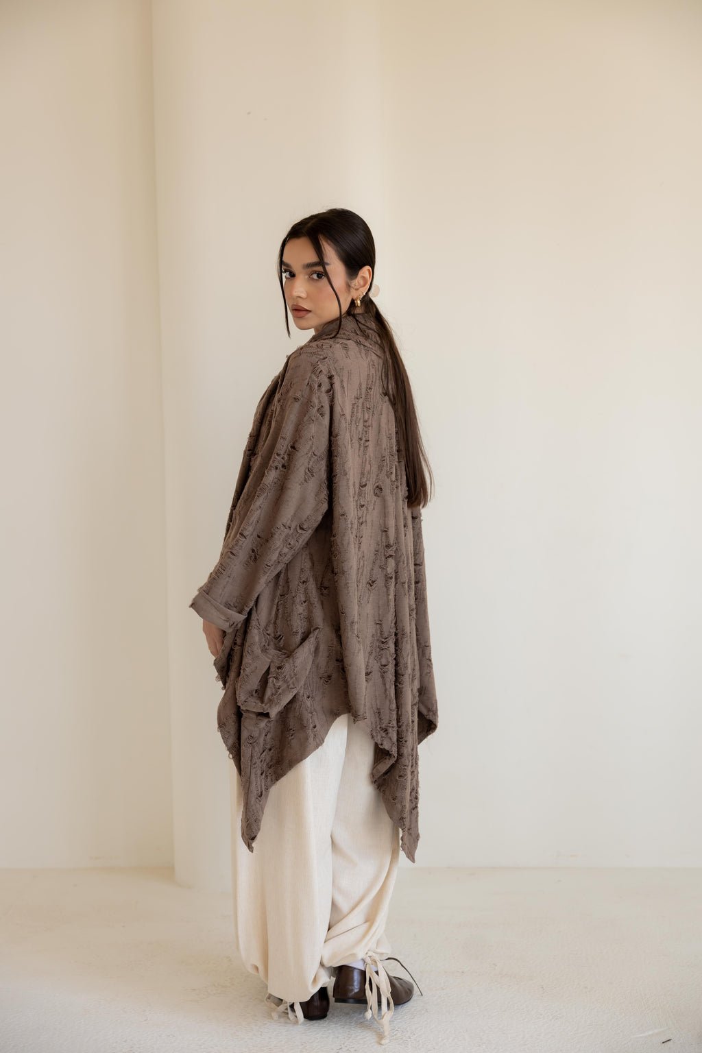 High-low cardigan in brown