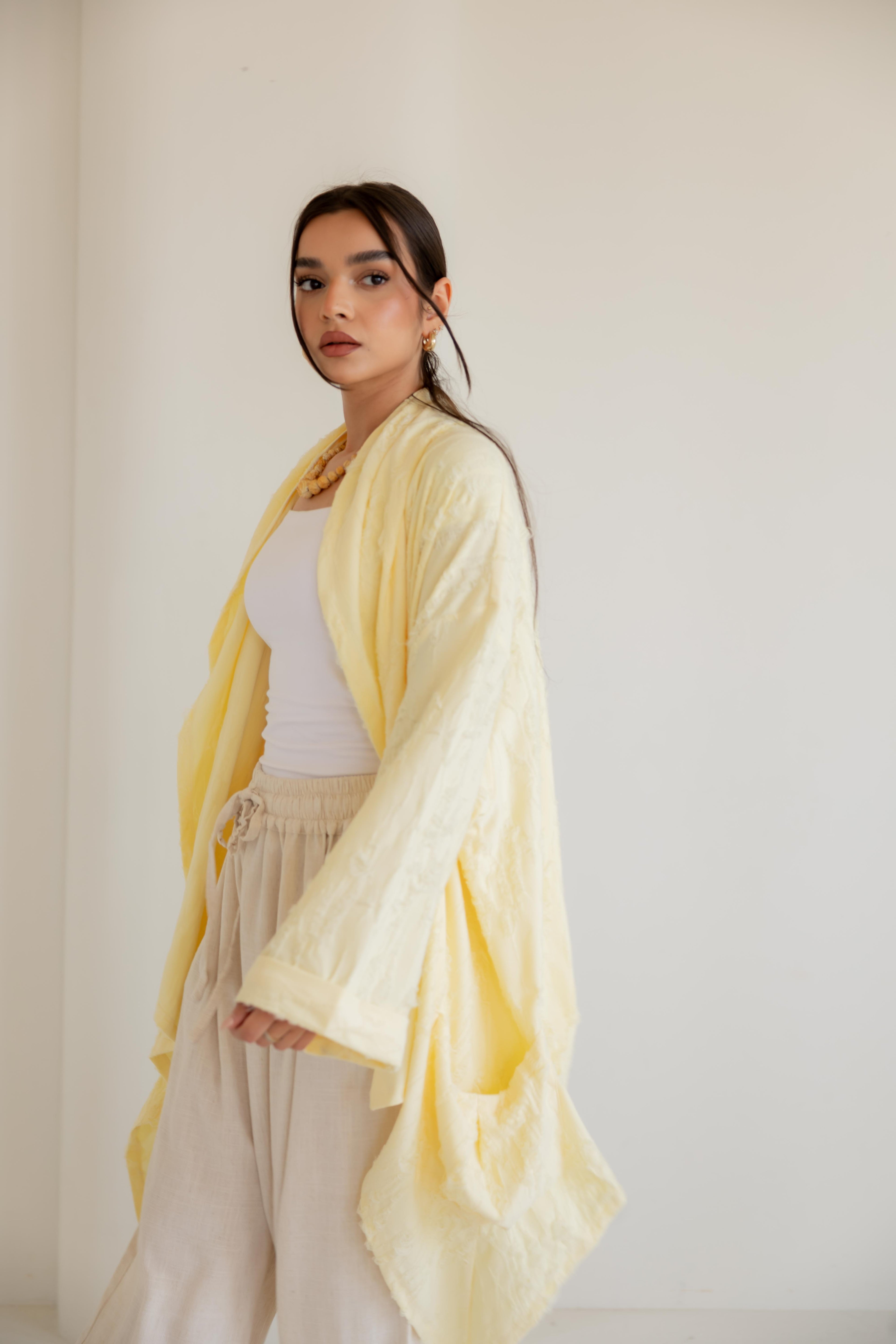 High-Low cardigan in yellow