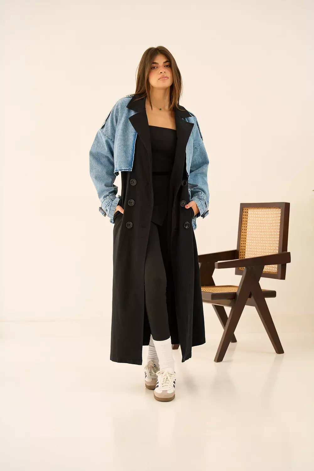 Deni-Trench Coat in black