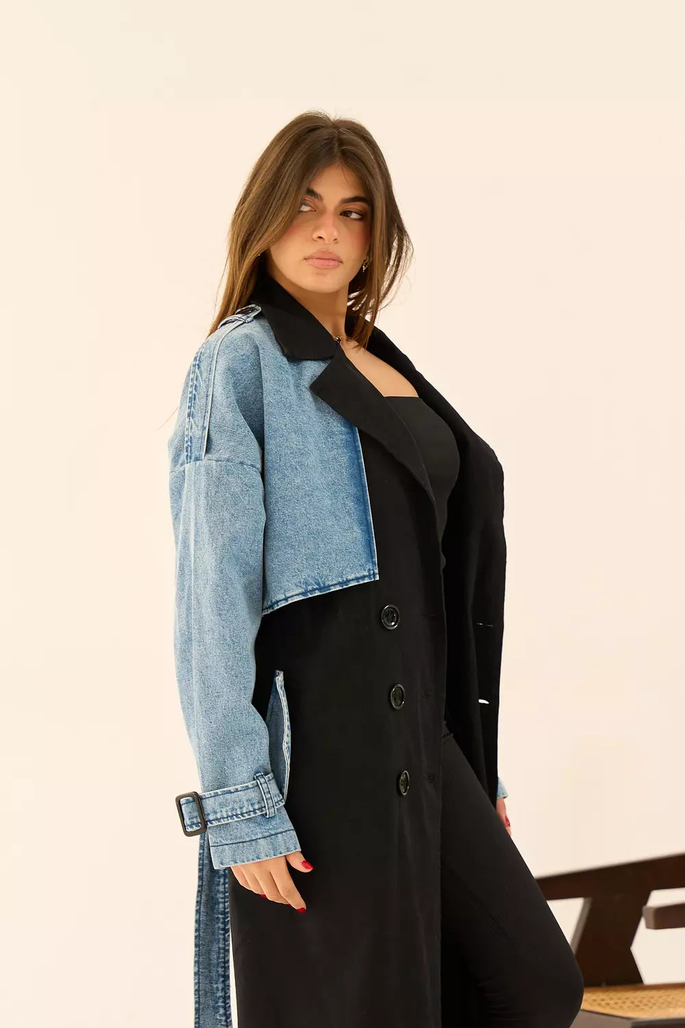 Deni-Trench Coat in black